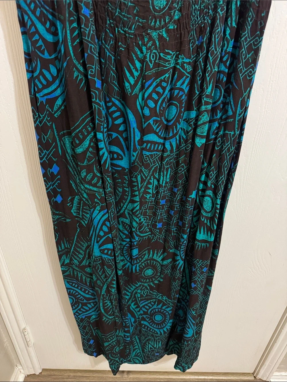 Karin Stevens Summer Maxi Dress Ruffled Straps Aztec Print Flowy Womens 14 Light
